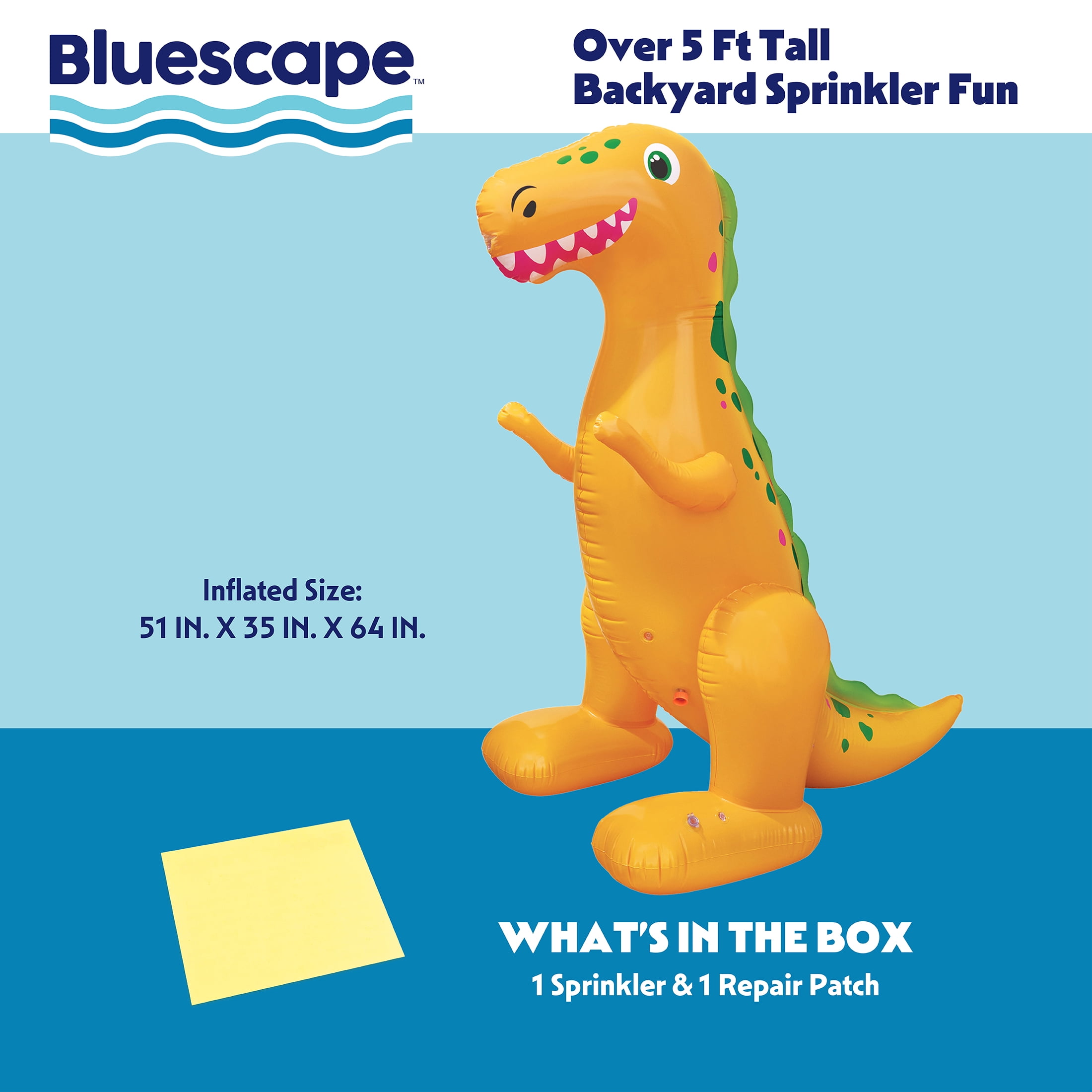 Bluescape 5 ft Orange Dinosaur Inflatable Kids Sprinkler for Backyard Fun