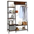 thumbnail image 1 of Entryway Hall Trees with Hooks, Storage Shelves and Shoes Bench, Freestanding Closet Organizer Clothes Rack with Coat Rack, Closet Garments Shelf for Hallway, Bedroom-Black Vingtage Walnut, 1 of 9