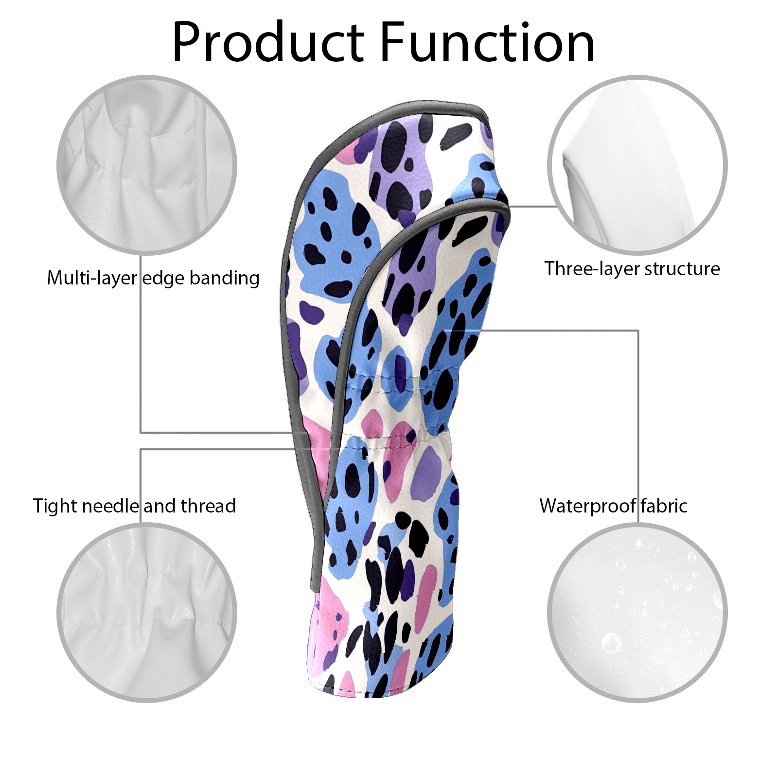 Golf Club Covers PU Leather Waterproof Head Covers for Fairway Woods Hybrids Colorful Leopard Print