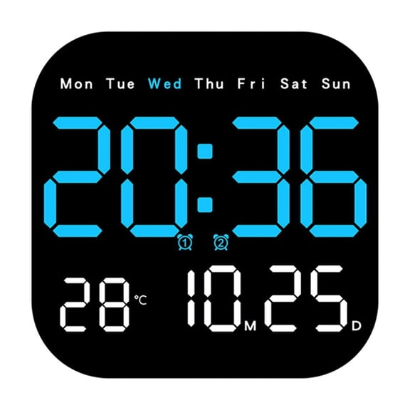 Digital Wall Clocks Temperature Date Week Dispaly Electronic Table Clock 12/24H Wall-Mounted LED Alarm Clock Remote,B