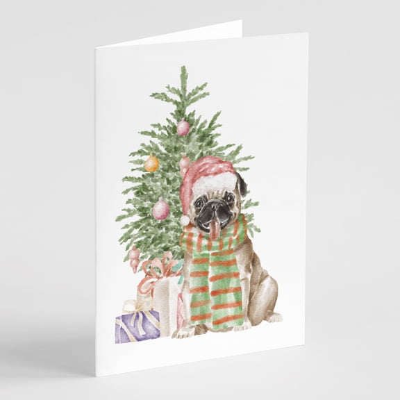 Carolines Treasures CK8233GCA7P Pug Fawn Christmas Presents and Tree Greeting Cards and Envelopes Pack of 8 7 x 5