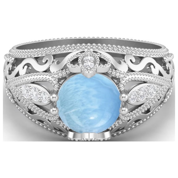 Mooneye 1.45 Ctw Round Larimar Filigree Design 925 Sterling Silver Women Valentines Day Gifts Ring
