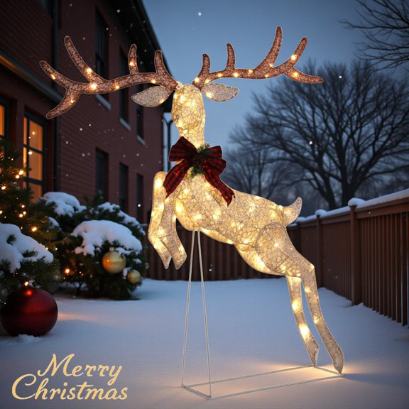 5FT Outdoor Decor Pre-Lit Jumping Reindeer with 100 Warm White LEDs – Lighted Christmas Lawn & Yard Décor, Weather-Resistant for Holiday Display