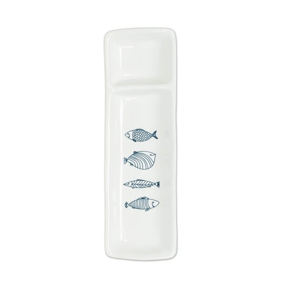 Abbott Collection 27-CORFU-783 2 Section Fish Plate, 1 EA, White/Blue