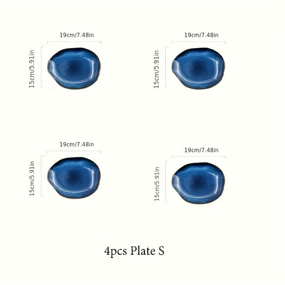 Everglow Trading 4/8/16/20pcs Scandinavian Style Ceramic Dinnerware Set - Cat'S Eye Blue, Irregular Shape, Multi-Use For Salads/Dinners-Ideal For Christmas Halloween Thanksgiving Home And Dining Room