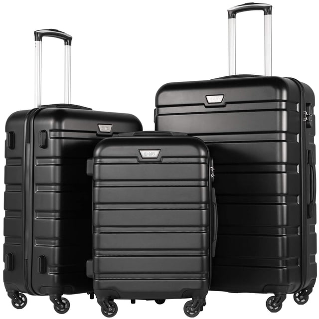 Juego de 3 ruletas para maletas Luggage Coolife, carcasa rígida, color negro