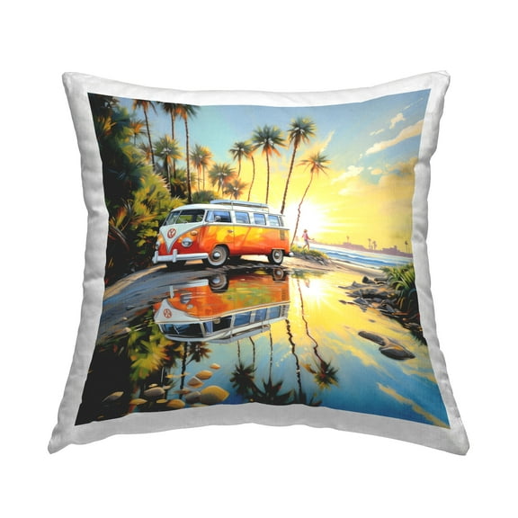 Stupell Industries Minibus on Tropical Shore Decorative Printed Throw Pillow, 18 x 18