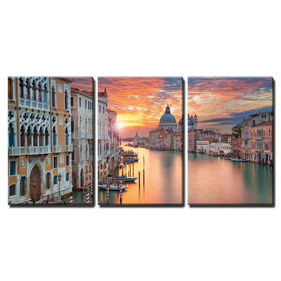 wall26 - 3 Piece Canvas Wall Art - Venice. Image of Grand Canal in Venice, with Santa Maria Della Salute Basilica - Modern Home Art Stretched and Framed Ready to Hang - 24"x36"x3 Panels