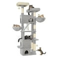 thumbnail image 2 of 72.8" Cat Tree, Large Cat Tower for Indoor Cats, Cats House Furniture with 2 Platforms, 3 Condos, 6 Scratching Posts, 2 Baskets, Pompoms,  Light Grey, 2 of 7