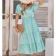 thumbnail image 3 of Vestido con cuello en V, longitud media, manga con volantes, estampado, moda, transpirable, vestido de mujer para verano y primavera, 3 of 6