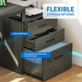 thumbnail image 4 of Dextrus 65" L Shaped Desk with Power Outlets and Monitor Stand , Computer Desk with LED Light &File Cabinet, Corner Desk with 3 Drawers & 4 Open Storage Shelves, White Modern Home Office Desk, Gray, 4 of 10