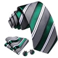 thumbnail image 4 of Barry.Wang Emerald Green Silk Ties for Men Sets Woven Black Striped Formal Necktie Pocket Square Cufflinks Wedding Party 4PCS, 4 of 4