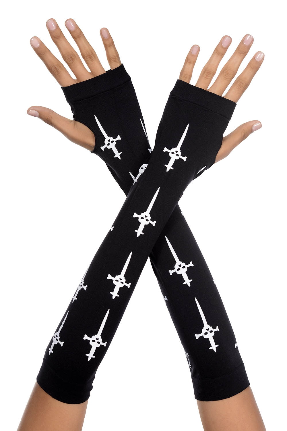 Leg Avenue Elbow Lace Fingerless Gloves Rock Black/White 80's Goth 