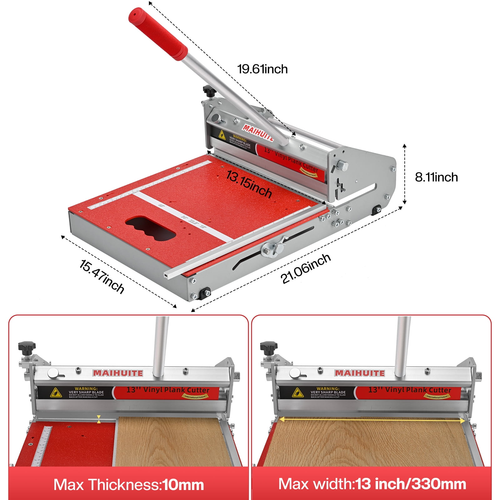 10mm Thick Floor Cutter - 13" Pro Vinyl Floor Cutter for LVP, LVT, WPC, SPC, PVC, VCT, Rigid Core Vinyl Flooring - Honing Stone Included -