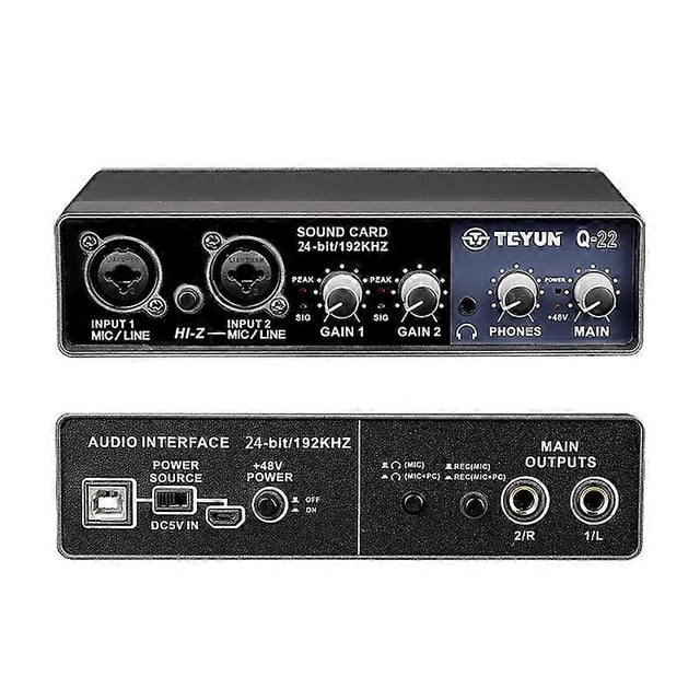 Interfaz de audio 24 bits/192 Khz 2x2 Tarjeta de sonido USB Preamplificador de micrófono Soporte Micrófono Guitarra Bajo Computadoras Grabación Teyun