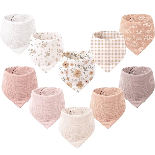 Baberos de muselina para bebés Konssy, paquete de 10 unidades, 100% algodón, unisex, de 0 a 36 meses