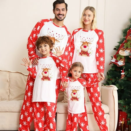 

Family Christmas Pjs Matching Sets 2022 Plaid T Shirt and Pants Pajama Set Xmas Holiday Reindeer Print Sleepwear Jammies