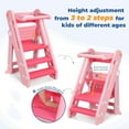 thumbnail image 3 of Toddler Tower Kitchen Stool Helper - Foldable & Adjustable Height Kids Learning Stool for Kitchen Counter Bathroom Sink Child Ladder for Toddlers with Handles, Safty Rail, Non-Slip-Beige White, 3 of 8