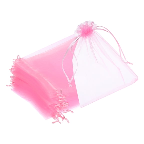 25pcs Organza Bags 6x8  Drawstring Favor Pouches Sheer Mesh Bag Pink