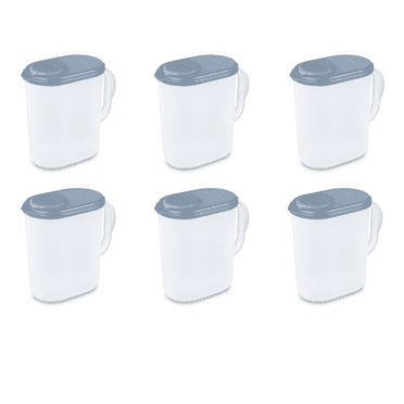 Sterilite 1 Gallon Oval Pitcher, Clear Plastic with Press to Open Spout, BPA-Free, Blue, Pack of 6