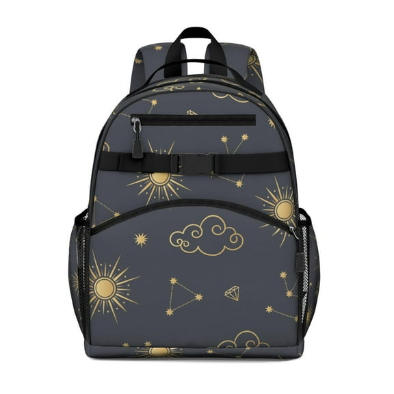 Gothic Celestial Print Waterproof School Backpack - Ergonomic Travel Daypack with Starry Night Design for Teens