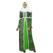 Bimba Womens Muslim Rayon Maxi Lace Kimono Abaya Dress Jilbab With Hijab