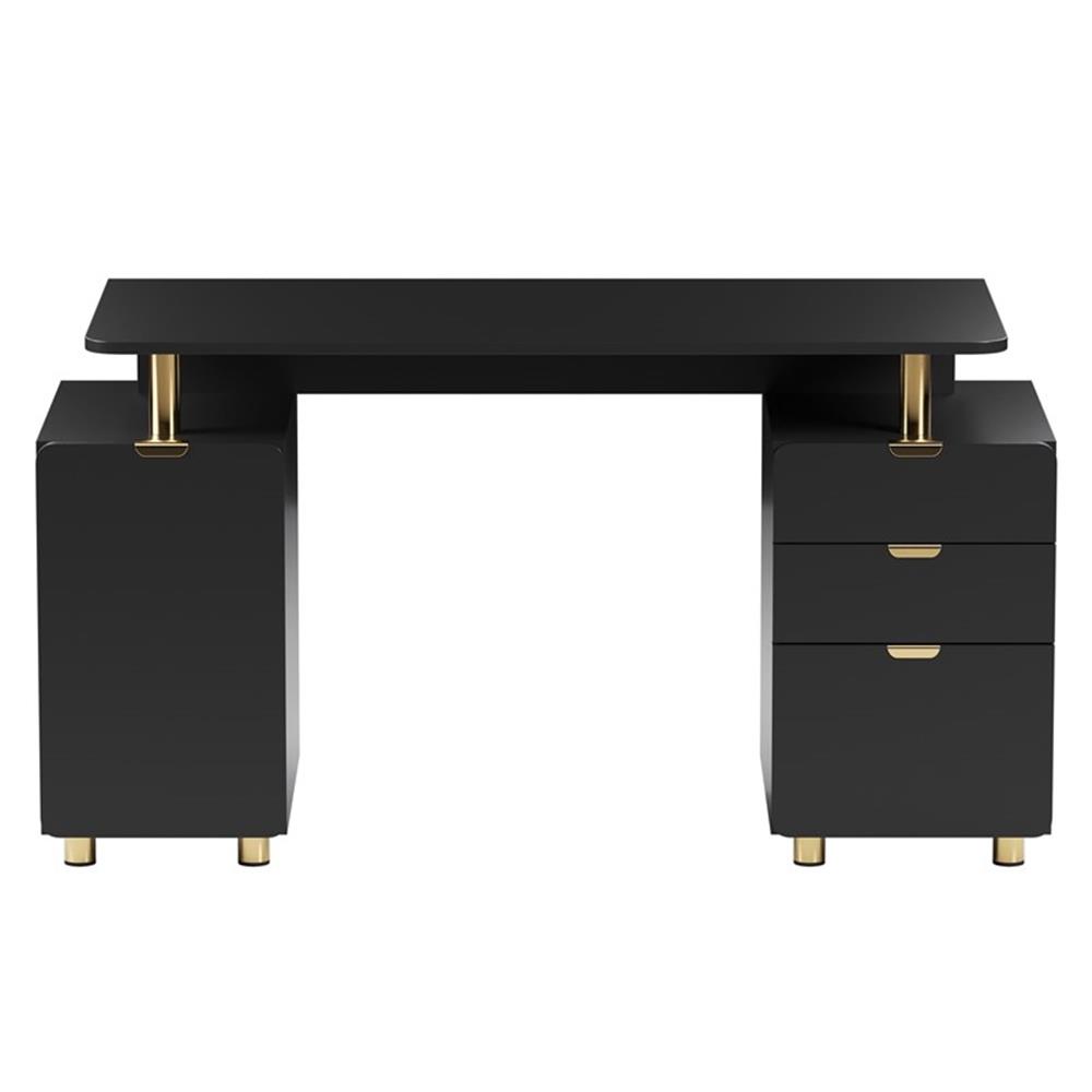 Pemberly Row Executive Desk with 3 Drawers and Cabinet - Black and Gold