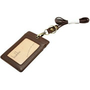 Boshiho Vertical Style Cowhide Leather ID Card Badge Holder with Heavy Duty Lanyard (Genuine Leather Dark Brown)