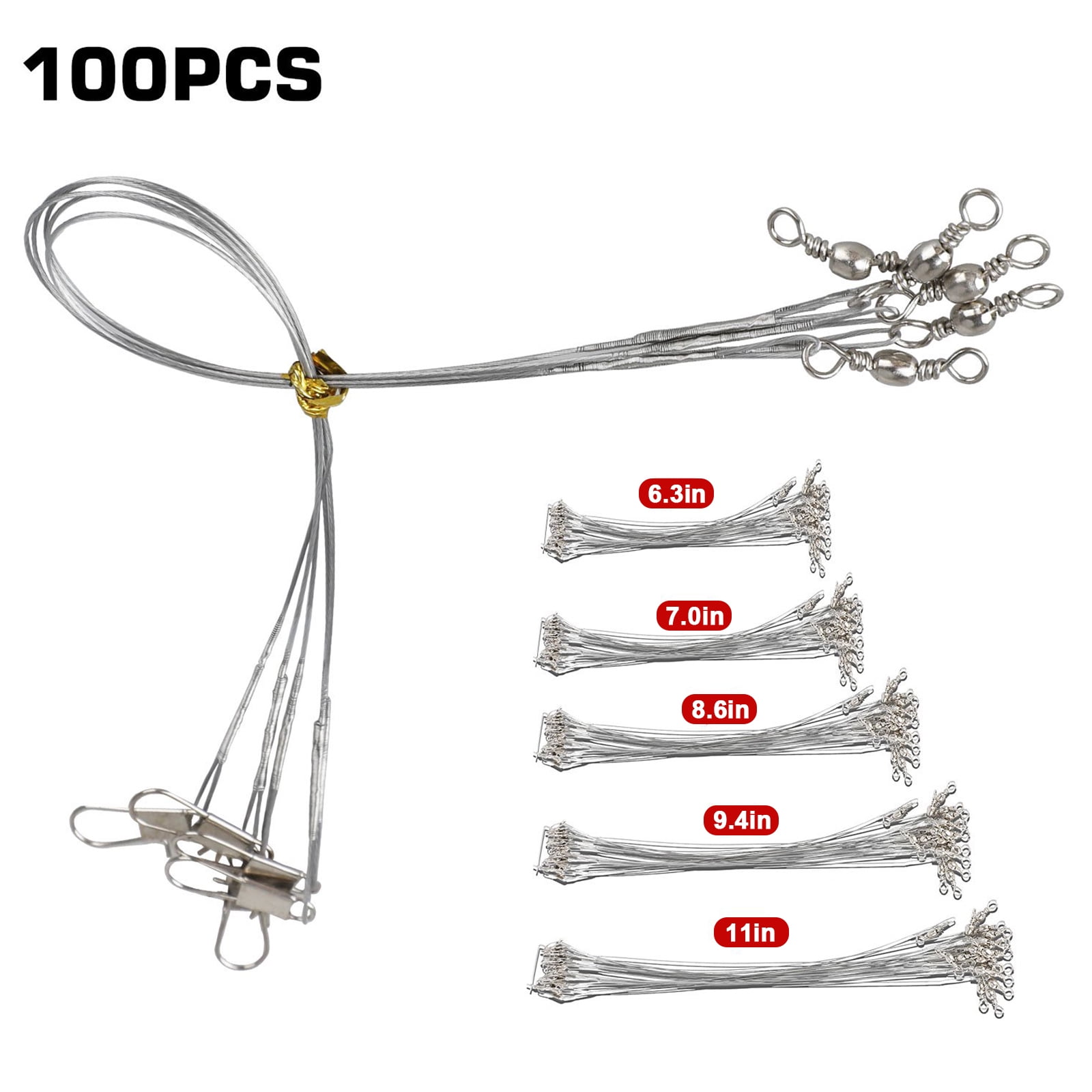 100pcs Fishing Leader Line Trace Lure Stainless Steel Wire Leader Spinner Swivel 