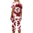 thumbnail image 5 of Women Sweat Suits 2 Piece Set Capri Sets for Women 2 Piece Two Piece Sleepwear Short Sleeve Tie Dye Outfits Graphic Summer Set, 5 of 8