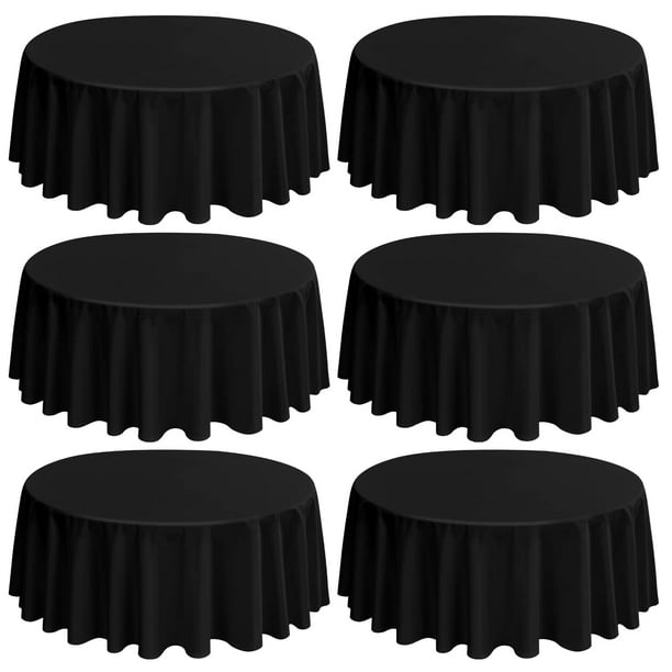 6 Pack Round Tablecloths 90 Inch,Black Polyester Table Cover for