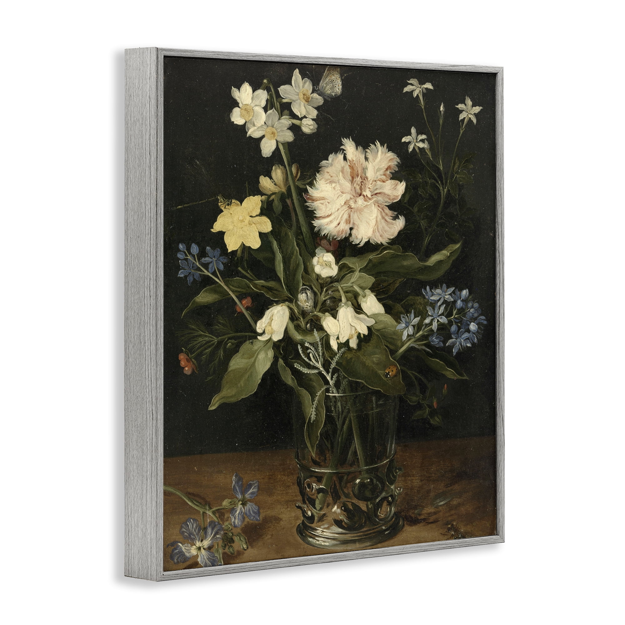 Stupell Industries Chrysanthemum & Flowers in Vase Gray Framed Giclee Art, design by Vintage Hustle