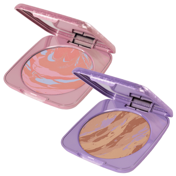 Whats Up Beauty - Cheeque Terre Duo (10 Peaceful Pisa Blush, 10 Light Bronzer) Talc Free Vegan Face Cheek Makeup