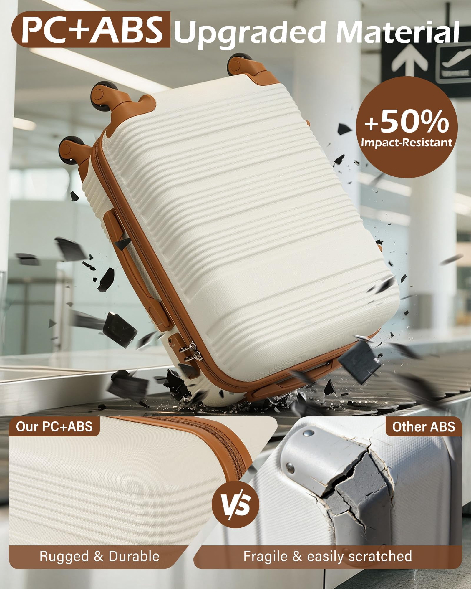 LONG VACATION 3 Piece Carry On Luggage 20 Inch Carryon Suitcase with Spinner Wheels, ABS+PC Hardshell Suitcase set with TSA Lock & YKK Zipper