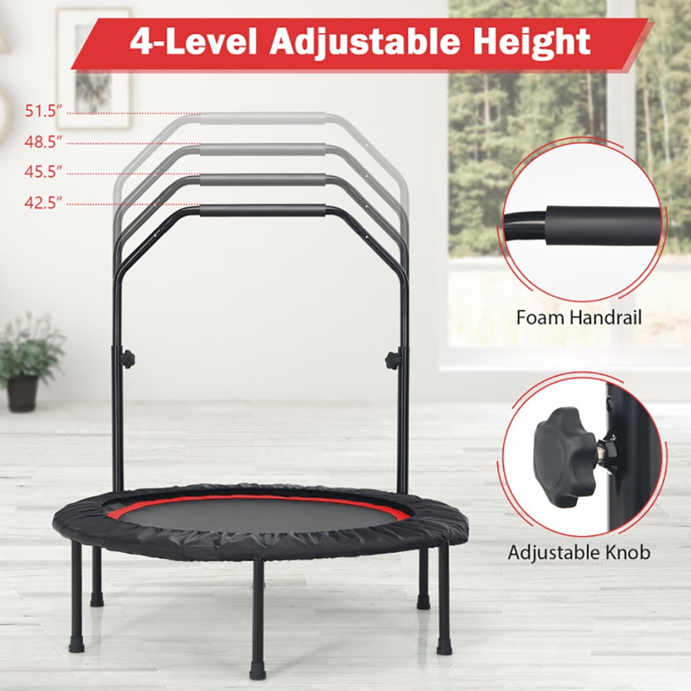 Aimee Lii 40 Inch Foldable Fitness Rebounder with Resistance Bands Adjustable, Trampoline for Kids, Red