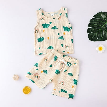 

pop seller Girls Summer Vest Shorts Suit Print Color Two-Piece Set