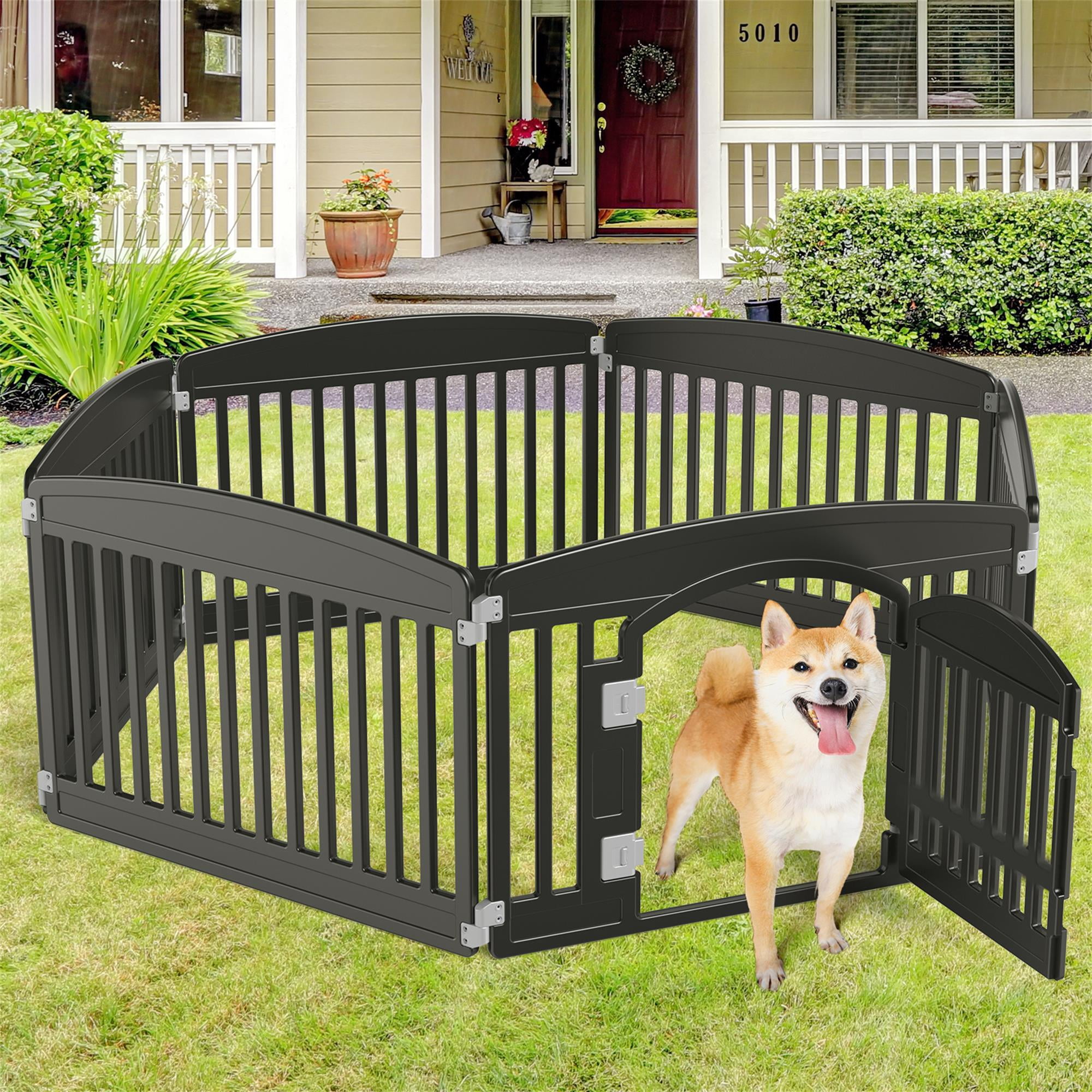 Pefilos 24" Dog Playpen 7-Panel Adjustable Folding Portable Pet Fence for Small to Medium Dogs Indoor Outdoor Use, Black