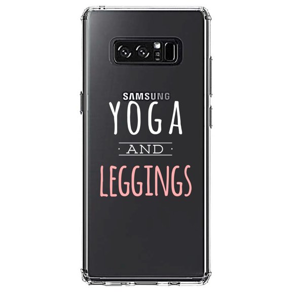 DistinctInk Clear Shockproof Hybrid Case for Samsung Galaxy Note 8 - TPU Bumper Acrylic Back Tempered Glass Screen Protector - Yoga and Leggings