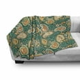thumbnail image 3 of Ethnic Soft Flannel Fleece Throw Blanket, Paisley Leaves with Folkloric Features Floral Pattern, Cozy Plush for Indoor and Outdoor Use, 60" x 80", Apricot Hunter Green, by Ambesonne, 3 of 6