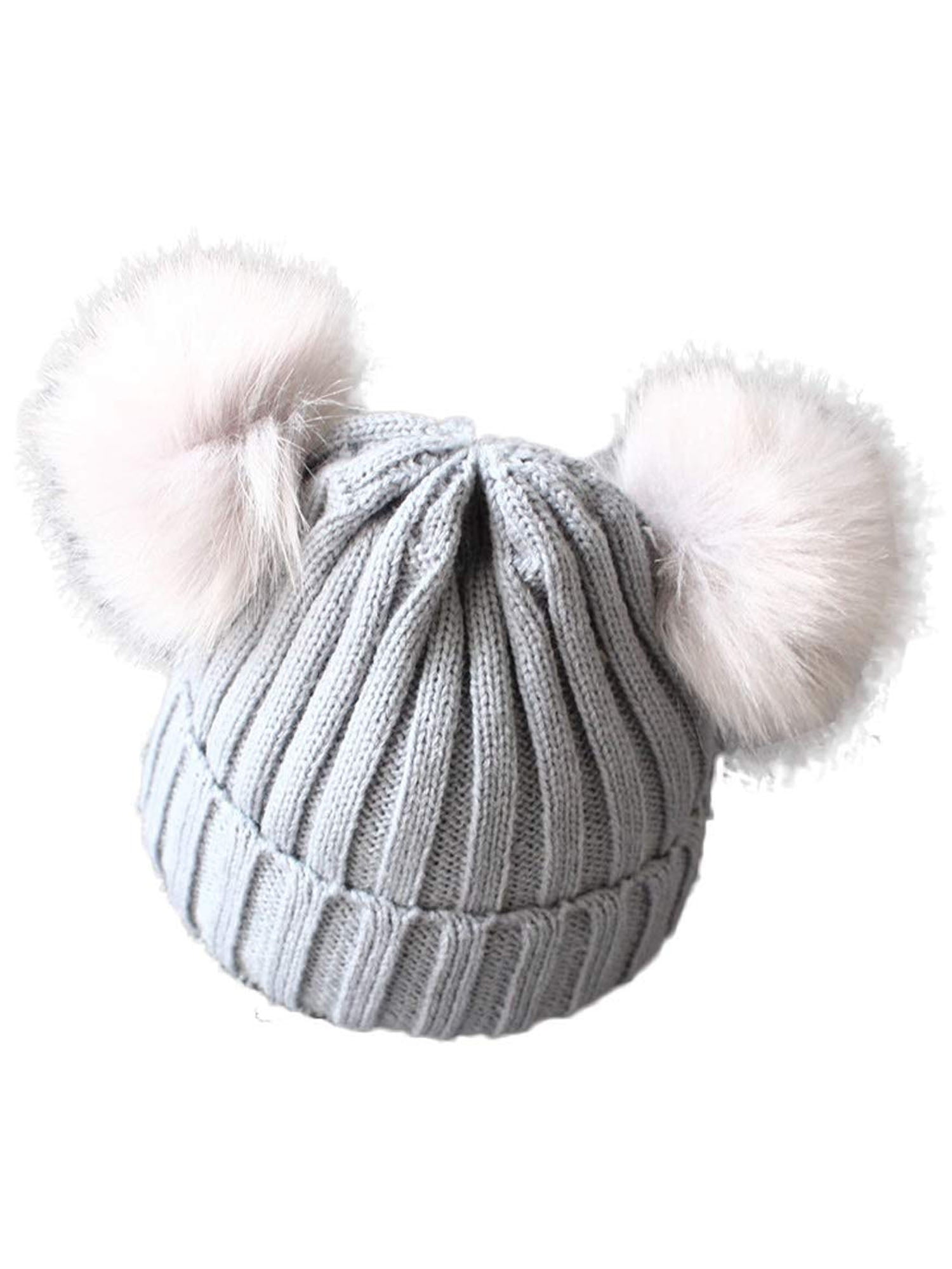 Baby Toddler Double Pompom Fur Ball Warm Autumn Winter Knitted Beanie Hat 