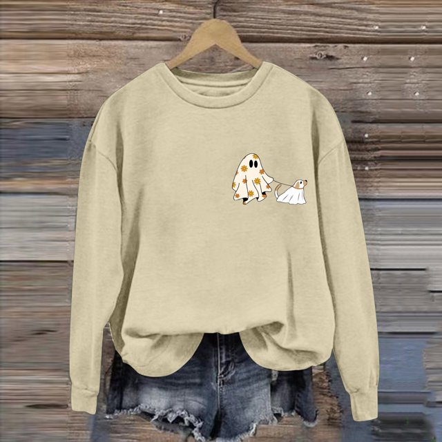 WILLBEST essentials hoodie Sweatshirt Sweatshirts For Women Fall Pumpkin Face Tee Lightweight Pullover Tops Retro Print Sweatshirt navy pullover hoodie