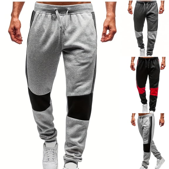 safuny Men's Track Pants Jogger Pants with Pocket Sports Sweatpants Activewear Fashion Elastic Waist Drawstring Trousers Big&Tall Color Block Lounge Pants Casual Black L