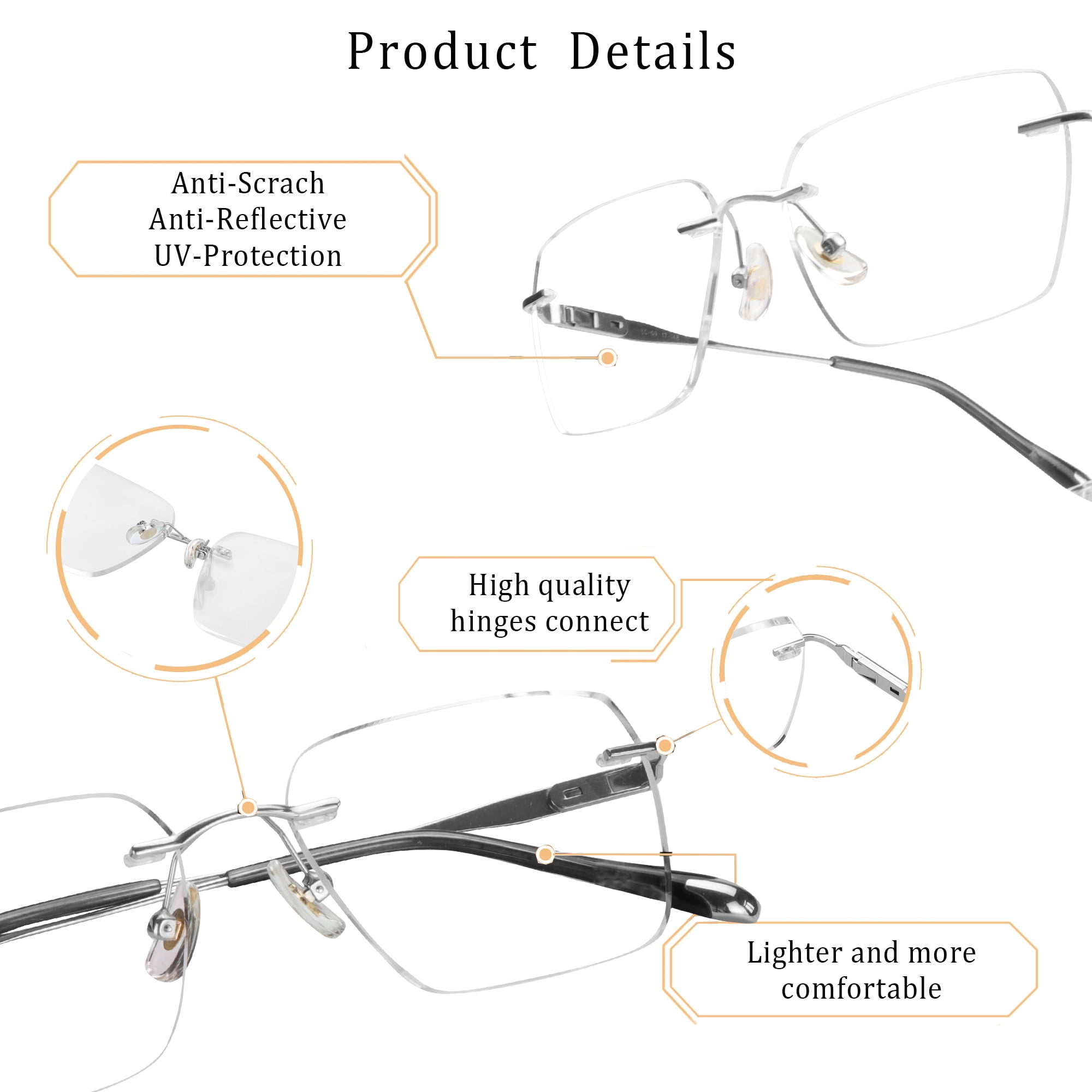 LifeArt Blue Light Blocking Glasses,Computer Reading Glasses,Alloy Rimless Frame,Stylish for Men&Women(Silver,+4.00 Magnification)