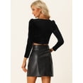thumbnail image 4 of Top corto de terciopelo de manga larga para mujer Blusa informal con cuello cuadrado Negro XL, 4 of 6