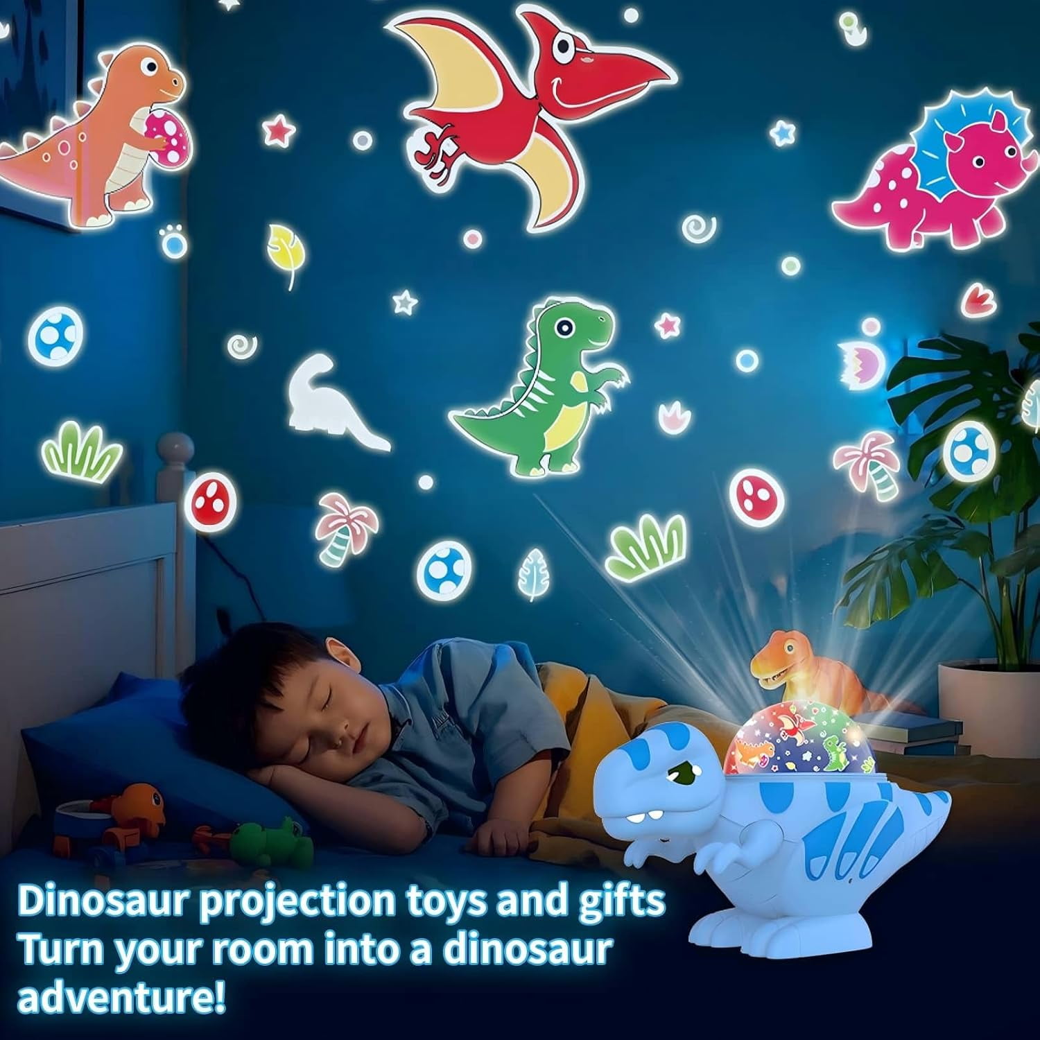 VIVIHEYDAY Dinosaur Night Light, Star Ceiling LED Projection Lamp, 16 Lighting Effects, 360°Rotation, Kids Baby Bedroom Party Home Decor