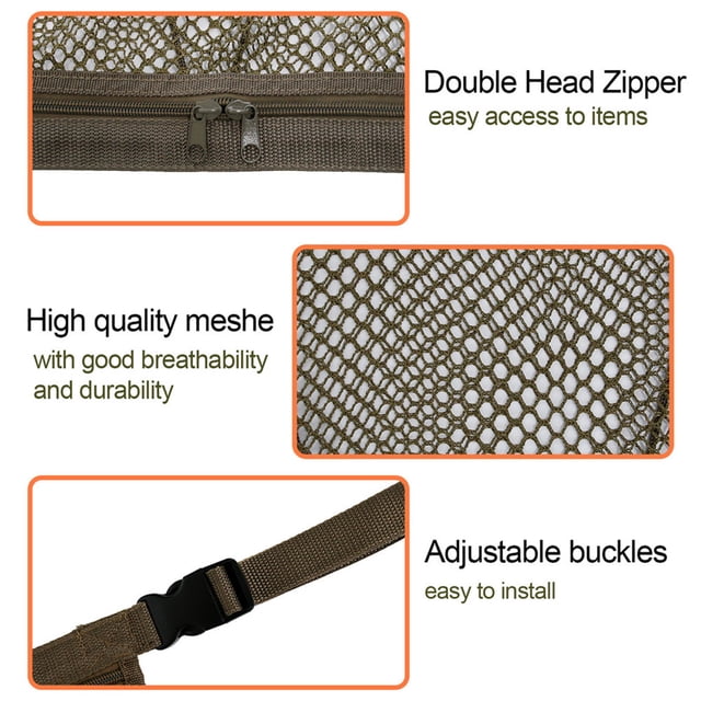 Mesh Bag Vehicle Roof Storage Net Car Ceiling Pouch Drawstring Organizer for Clothes Sundries, Khaki