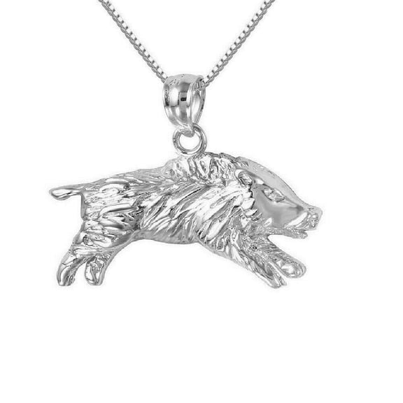925 Sterling Silver Necklace w/ Wild Boar Pendant Charm