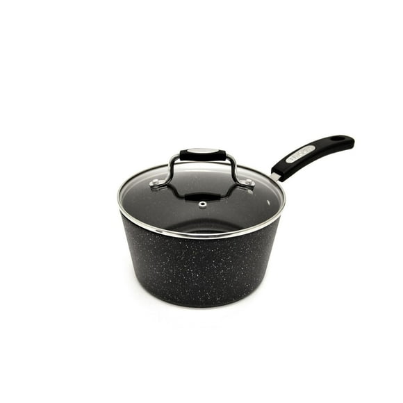 Starfrit The Rock 2.8L (3Qt) Non-Stick Saucepan with Lid, Durable Forged Aluminum, Oven Safe, PFOA Free, Dishwasher Safe, Black