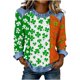 thumbnail image 3 of TaTaai Womens St Patrick Day Shirt 2025 Spring Long Sleeve Patchwork Round Neck Casual Blouse Solid Color Soft Comfy Top for Holiday Party Daily Wear Gift, 3 of 5