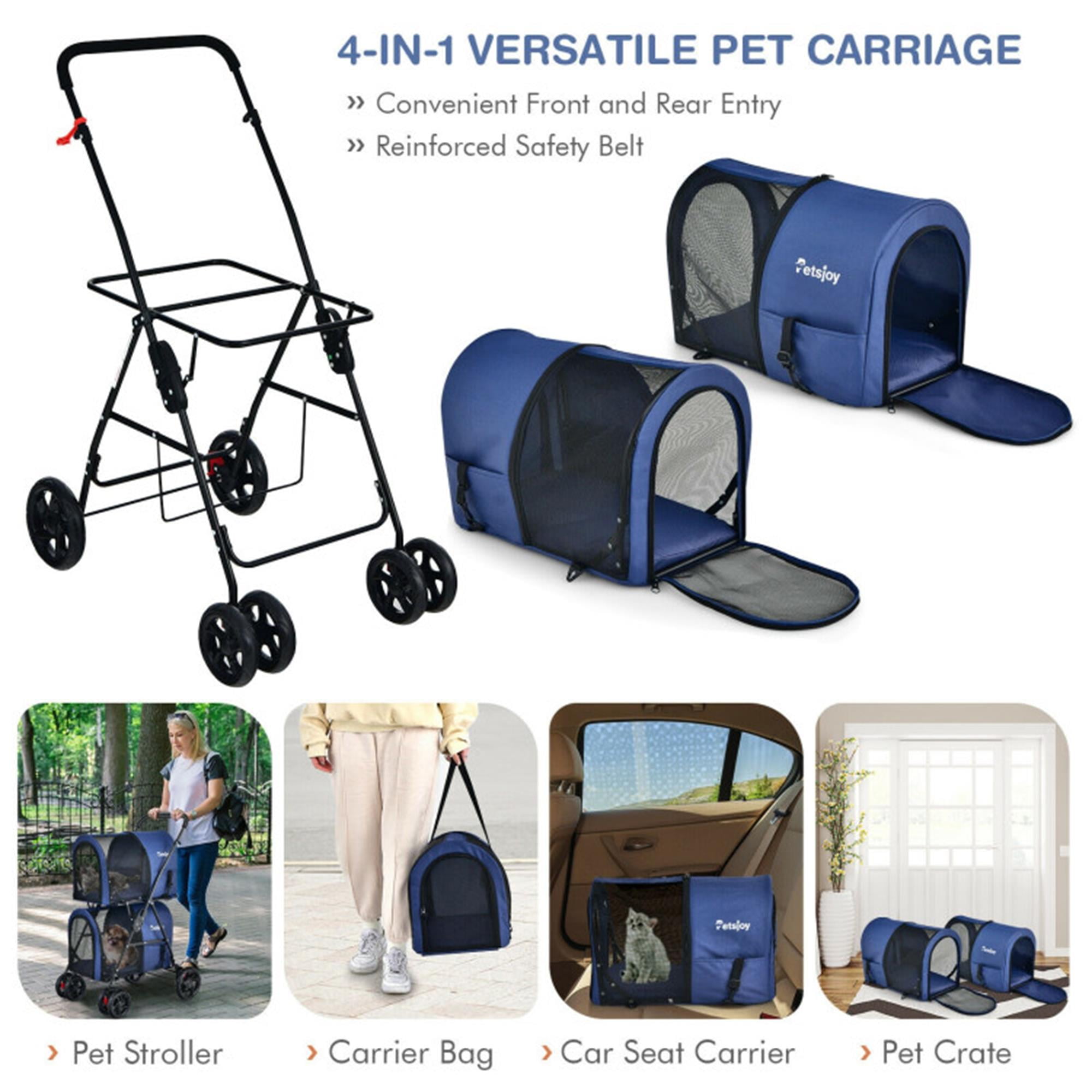 Pefilos 41" Double Pet Stroller Dog Cat Cage Jogger Stroller, 4-in-1 Travel Foldable Carrier Puppy Stroller with Detachable Carriers and Travel Carriage, Blue Pefilos 41" Double Pet Stroller Dog Cat Cage Jogger Stroller, 4-in-1 Travel Foldable Carrier Puppy Stroller with Detachable Carriers and Travel Carriage, Blue